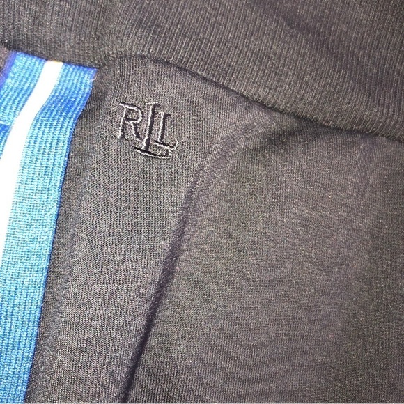 Lauren Ralph Lauren Black Track Style Pants Viscose Blend Size L Striped Sides - Picture 5 of 8